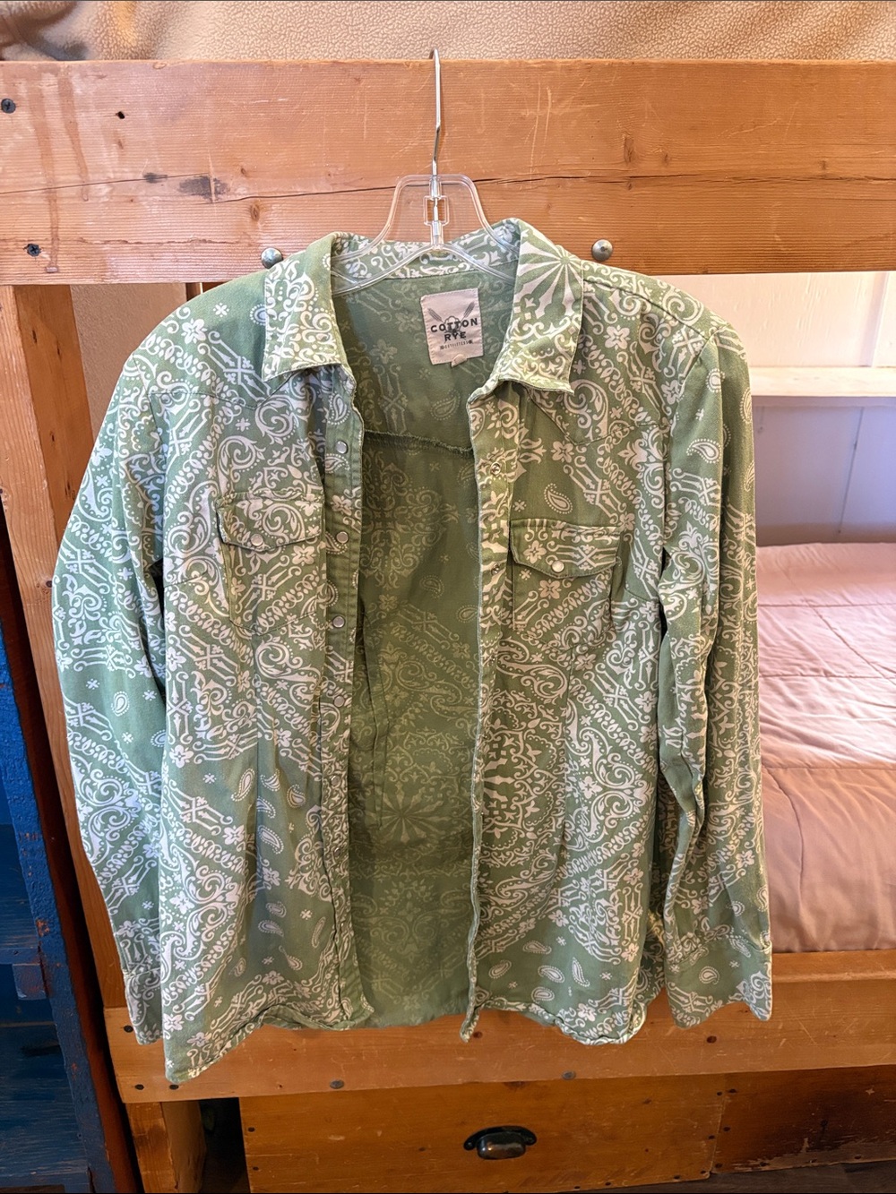 Rye Men's Sage Green Paisley Print Shirt Jacket